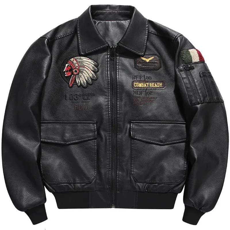 Skórzane męskie Faux Autumn Winter Men Kurtka motocyklowa Lapel vintage haftowe kurtki Locomotive Pu Biker Płaszcz Streetwear Mężczyzna 231027