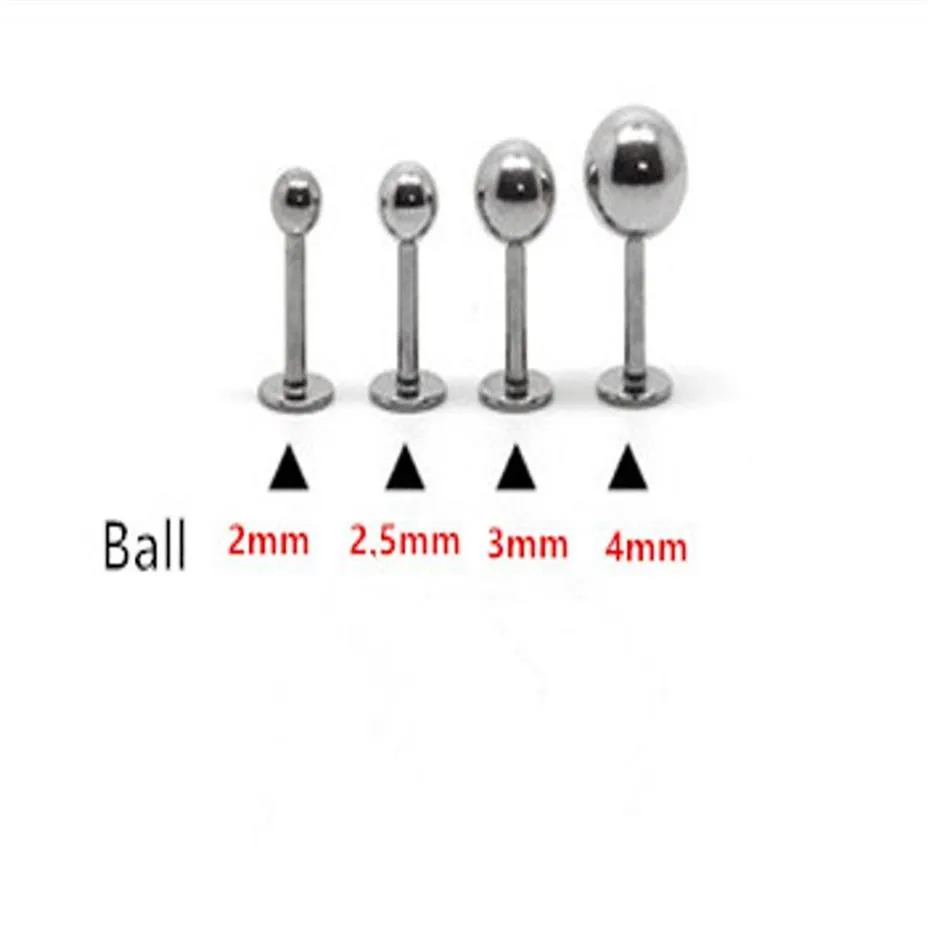 16G Anello per labbro Labret piercing Ball Plain 316L acciaio chirurgico moda Body piercing Gioielli 100 pz / lotto 2mm 2 5mm 3mm 4mm Trago dell'orecchio 334L