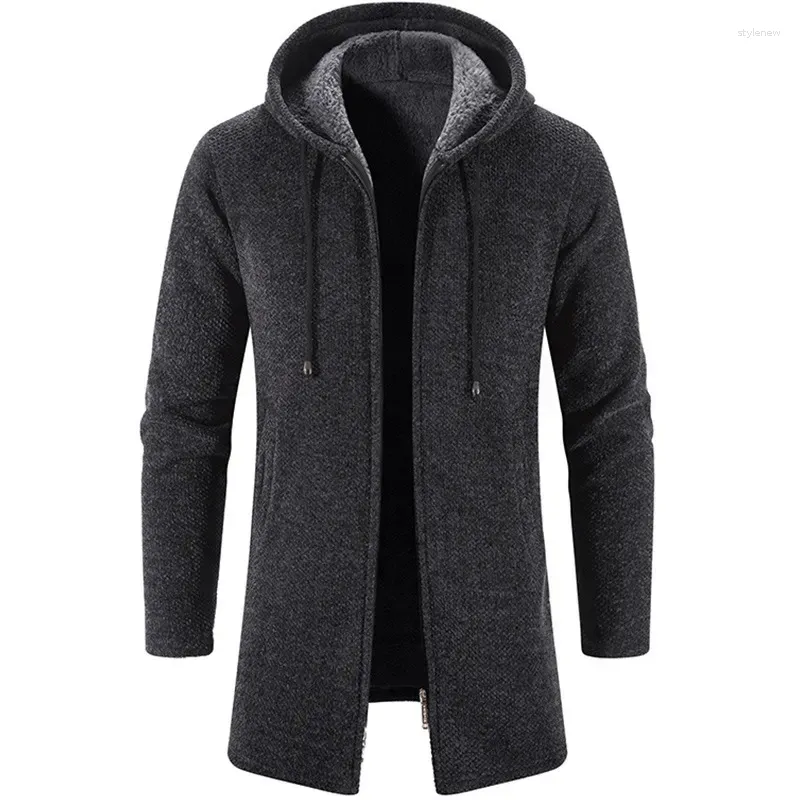 Erkek Sweaters Sonbahar orta uzunlukta hırka ceket kış katı kalın sıcak fermuar gündelik örgü sweatercoat rüzgar kırıcı üstler