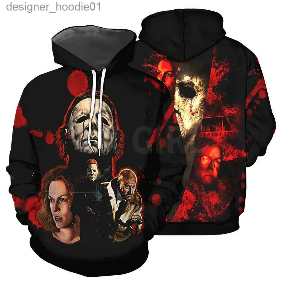 Herrtröjor tröjor halloween michael myers 3d tryckta hoodies unisex tröjor roliga hund hoodie casual street tracksuit l231027