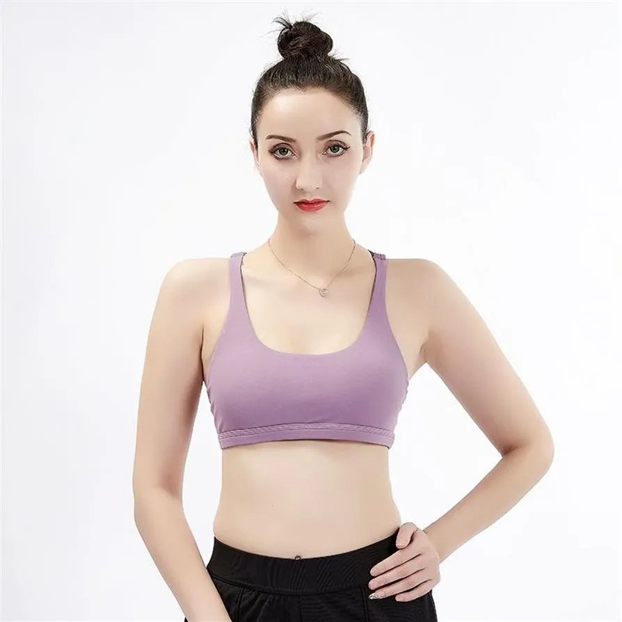 Sport Yoga Bra Sexig skönhet Back Double Cross Ribbon träning Yoga Gym Vest Push Up Fitness Tops Shake Proof Justerable Strap Bra292h