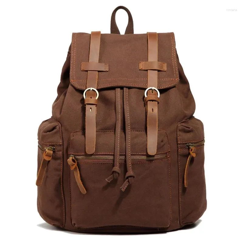 Backpack Vintage Unisex Casual Leather Canvas Rucksack Bookbag Satchel Hiking Travel Outdoor Shouder Bag For Men Women