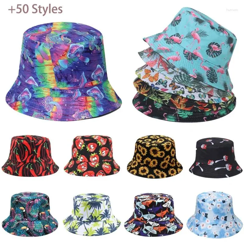 Berets 2023 Bedruckte Panamahüte für Männer Japanischer Outdoor-Sonnenschutz Fischerkappen Reisestrand Niedlicher doppelseitiger Eimerhut