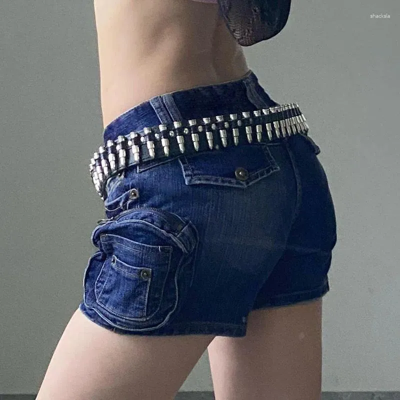 Damesshorts Casual Sexy Spicy Girl Ultrakorte jeans Gepersonaliseerde zakken Lage taille Strakke onderkant Showbenen Lang H2023
