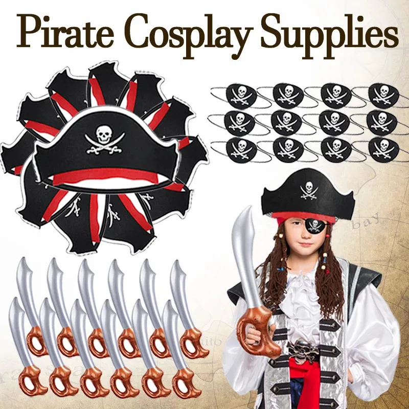 Partyhattar 6/12/18/24 Set Child Birthday Party Favors Pirate Party Supplies Pirate Accessories Pirate Hat Pirate Sword Halloween Props 231026