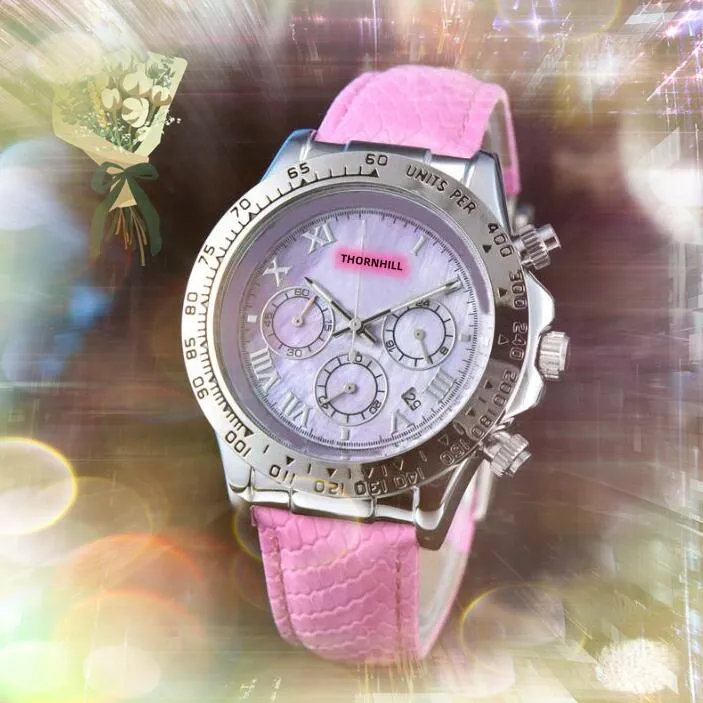 Popularne męskie kobiety pełne funkcjonalne zegarki oryginalne skórzane klamry kwarcowe ruch chronograf prezydent Roman Number Bransoletka Prezenty na rękę