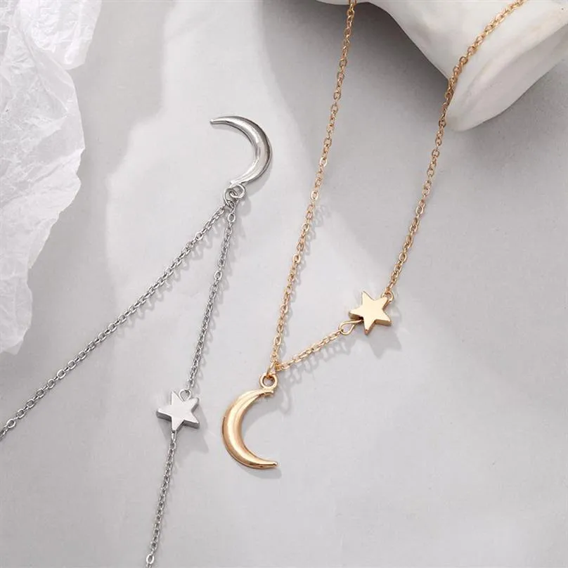 Stainless Steel Delicate Forever Love Heart and Moon Star Through Pendant Womens Necklace Available in Gold Silver tones272N