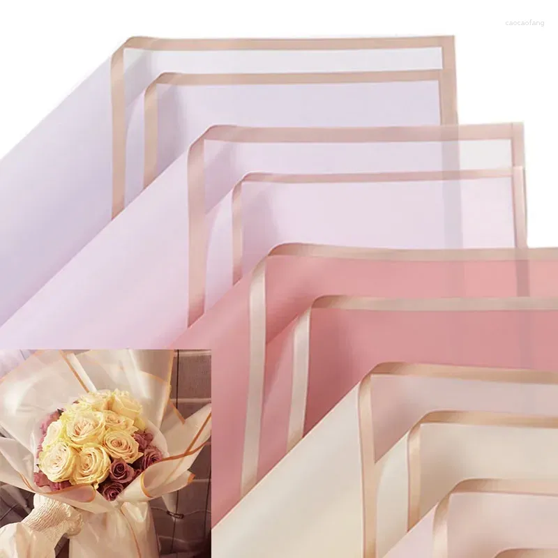 Decorative Flowers 20pcs/Pack Flower Wrapping Paper Golden Border Rose Korean Style Half Transparent Gift Packing Florist Bouquet Material