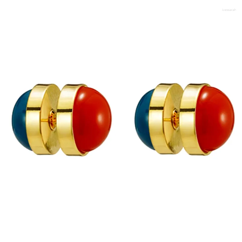 Stud Earrings 925 Silver Thick And Heavy Style Double Side Spherical Enamel Gold Plated For Women Luxury Jewelry