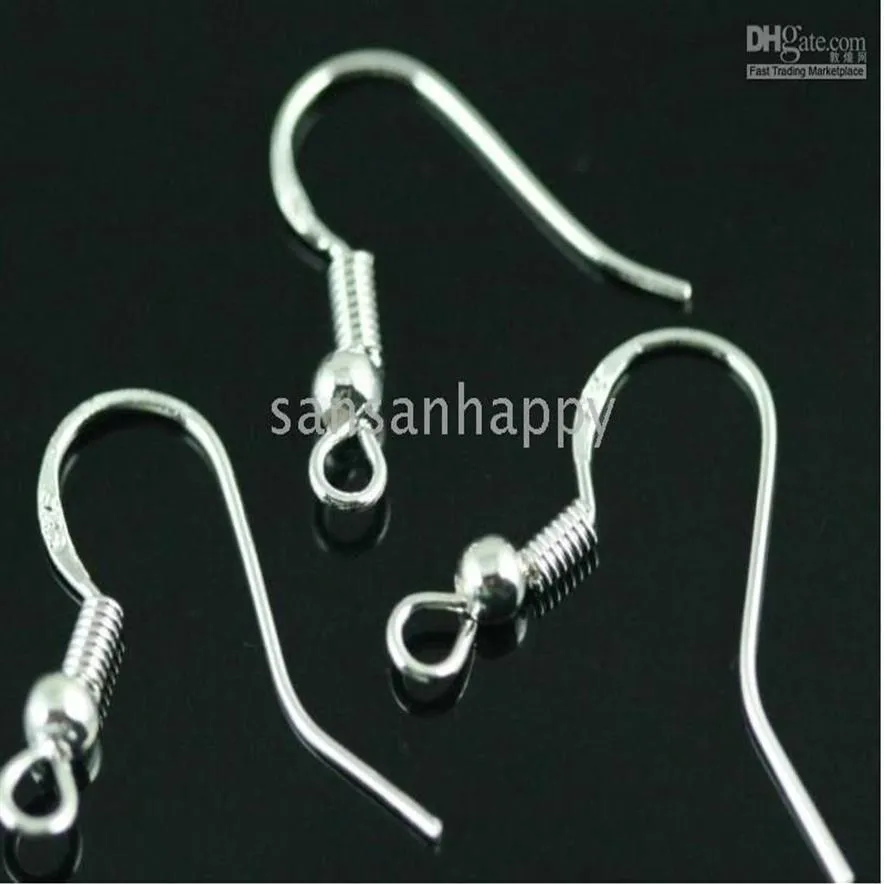 500PCS 925 Sterling Silver Earring Findings Fishwire Hooks Jewelry DIY 15mm fish Hook Fok Coil Ear Wire287P