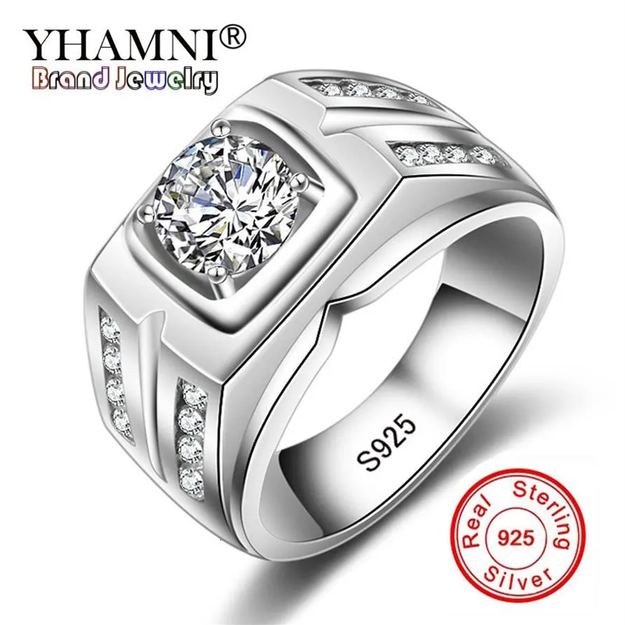 Yhamni Oryginalne solid 925 Srebrne pierścienie dla mężczyzn sona 1 karatowe diamant Pierścionki zaręczynowe Cubic Zirconia Pierłdy ślubne Mężczyzn biżuterii 04 D277i