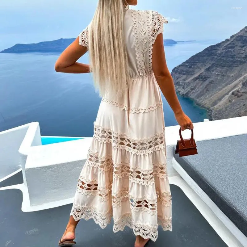 Casual Dresses Elegant Lady Maxi Dress Sleeveless Up Half Single-breasted Tight Waist Pleated Party