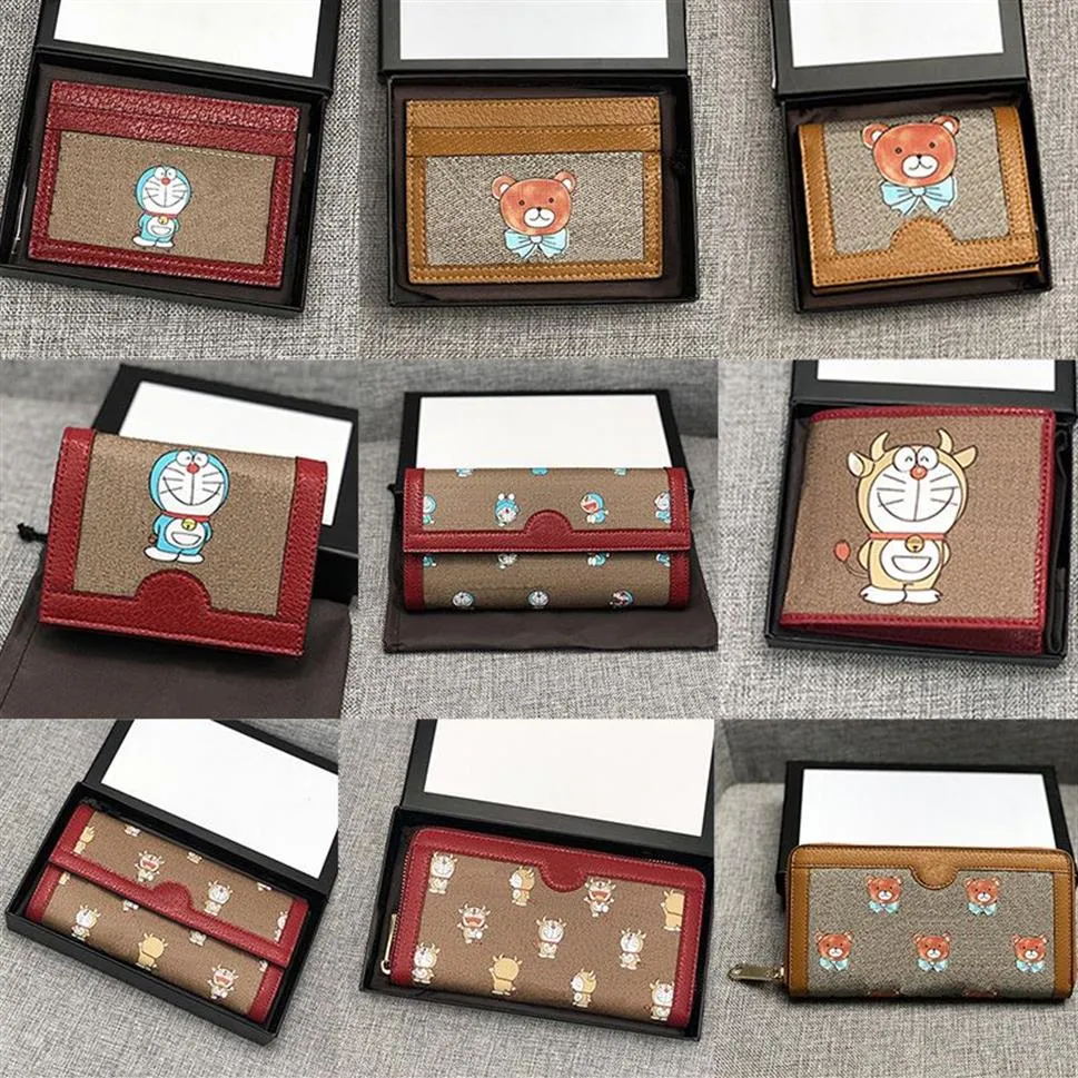 2021 Luxurys Designer Portafogli Porta carte Doraemons Uomo Donna Borse Borsa in vera pelle di alta qualità Tasca per soldi con cerniera con245s