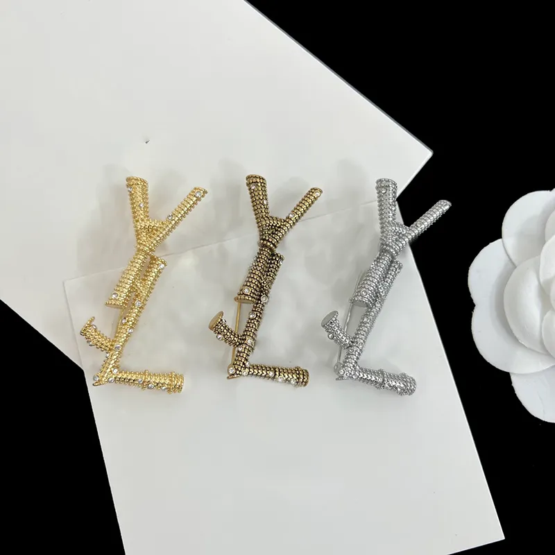 Luxury diamond brooch earrings Designers Women Brooch Pins Men Gold Letter Y Brooches Suit Dress Pins Designer Jewelry Clothing Accessories