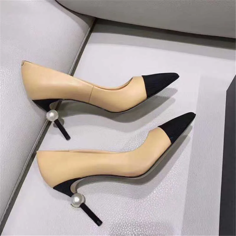 spring new fashion celebrities xiaoxiangfeng color matching pearl thin professional versatile shallow mouth high heels women's