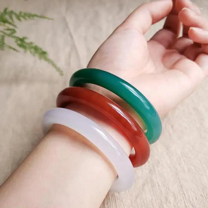 Bangle Red Green Agate Women Fine Jewelry Accessories Genuine Natural White Round Bangles Bracelet For Girlfriend Mom Gift