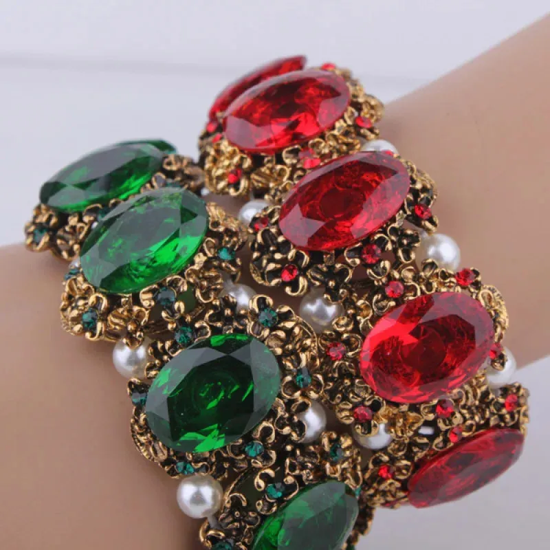 Bangle Women's Vintage Imitation Gem With Pearl Bracelet Elastic Bangles 231027