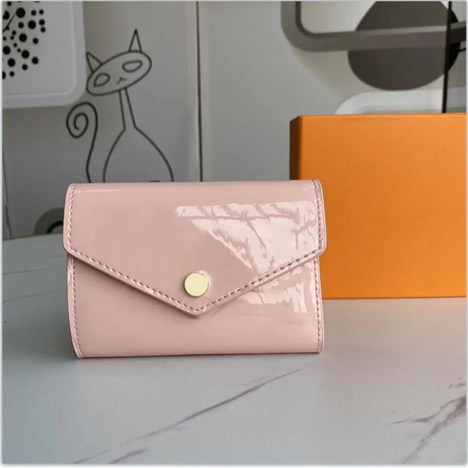 18015 Patent skórzany krótki portfel Portfel mody dla Lady High Quality Shinny Card Holder Moneta Portse Women Classic Zipper Pocket259U