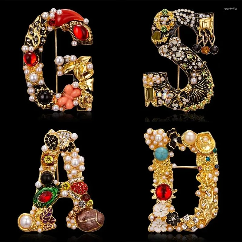 Broszki luksusowe perłowe kratę kratownicze litera litera emalia inicjały kod dla kobiet dziewczęta kreatywne impreza ślubna garnitur prezenty biżuterii