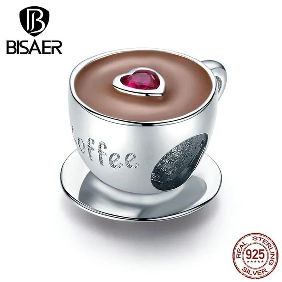 Cup Beads BISAER 925 Sterling Silver Coffee Cups Cafe Beads Charms fit for Charm Bracelets Silver 925 Jewelry ECC1286 Q0225279Q