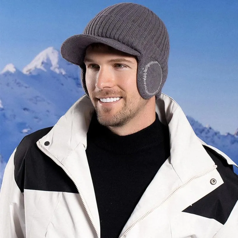 Mens Fleece Ear Winter Baseball Cap Cold Proof And Warm Knitted