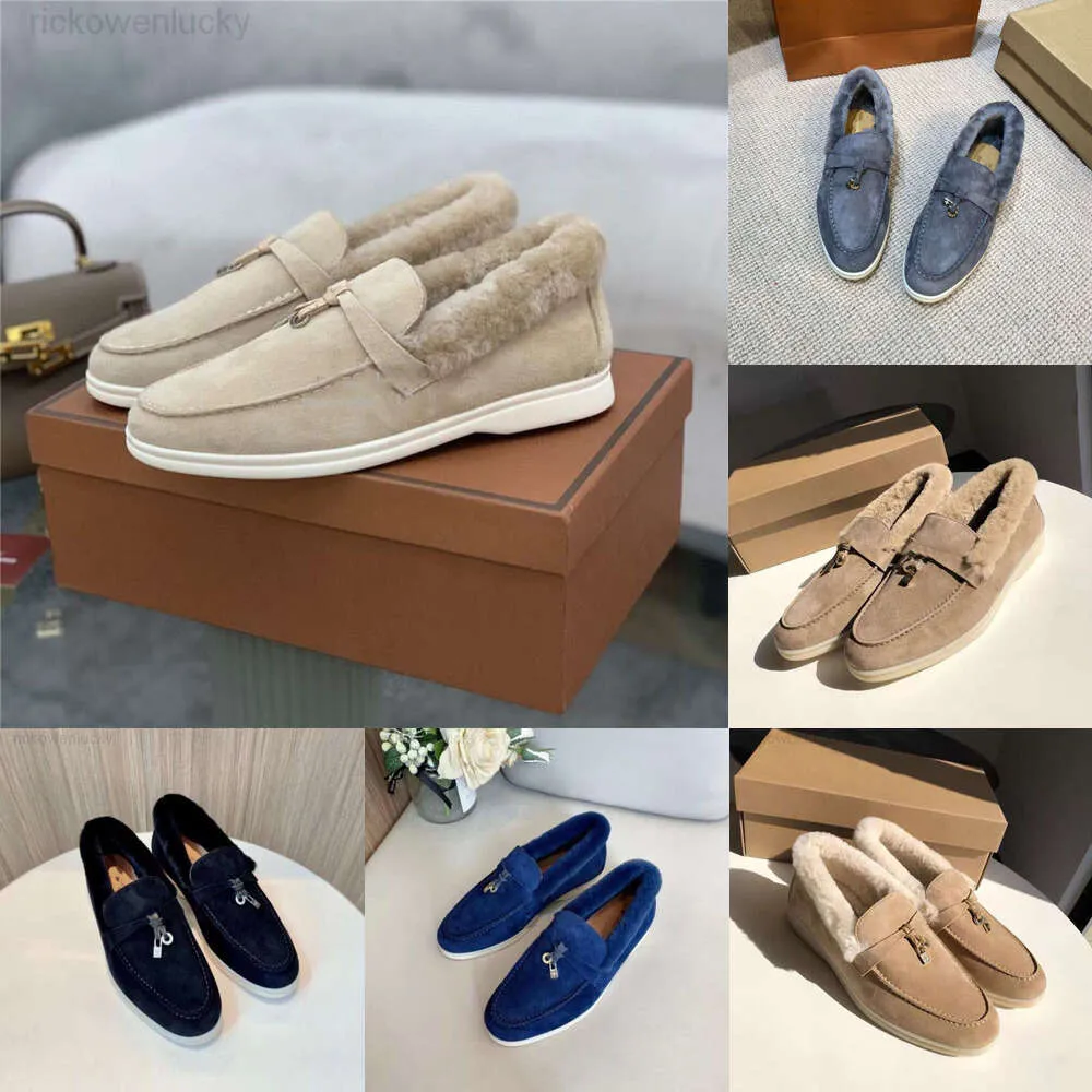 Loro piana shoes Leather Shoe Dress Walk Shoes Flats Suede Casual Fur  Inside Winter Driving Design Open Mens Women Mocassin 36-46