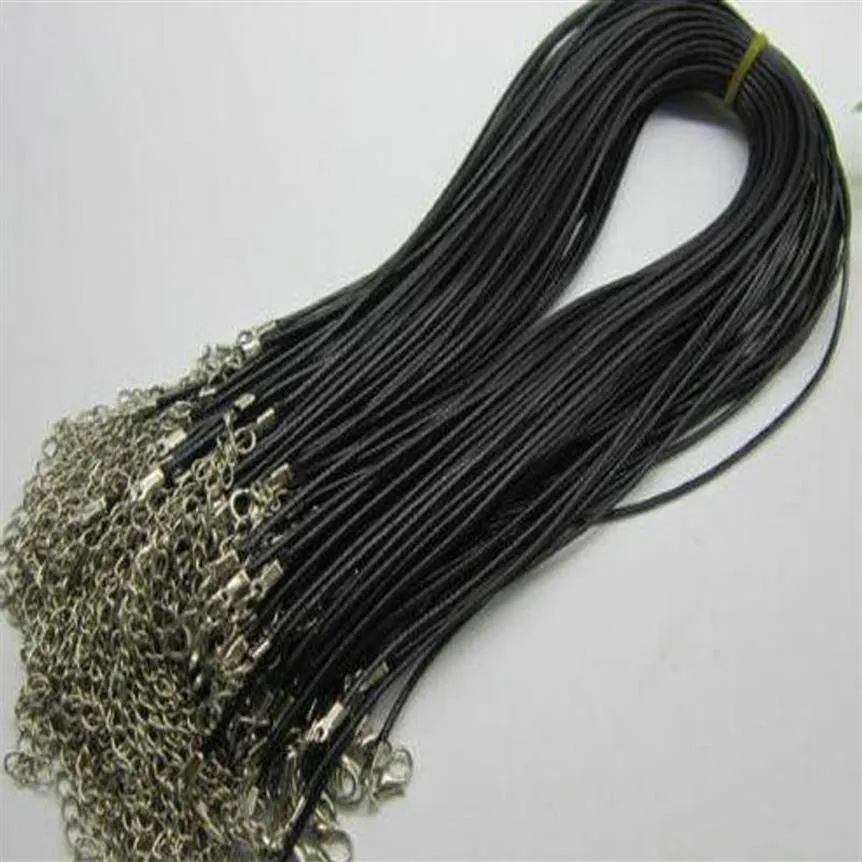 Cordon de collier en cuir véritable réglable noir, 1mm 1 5mm 2mm 3mm, 100 pièces, pour bricolage, chaîne de bijoux artisanaux 18 ''avec Lobst271Z