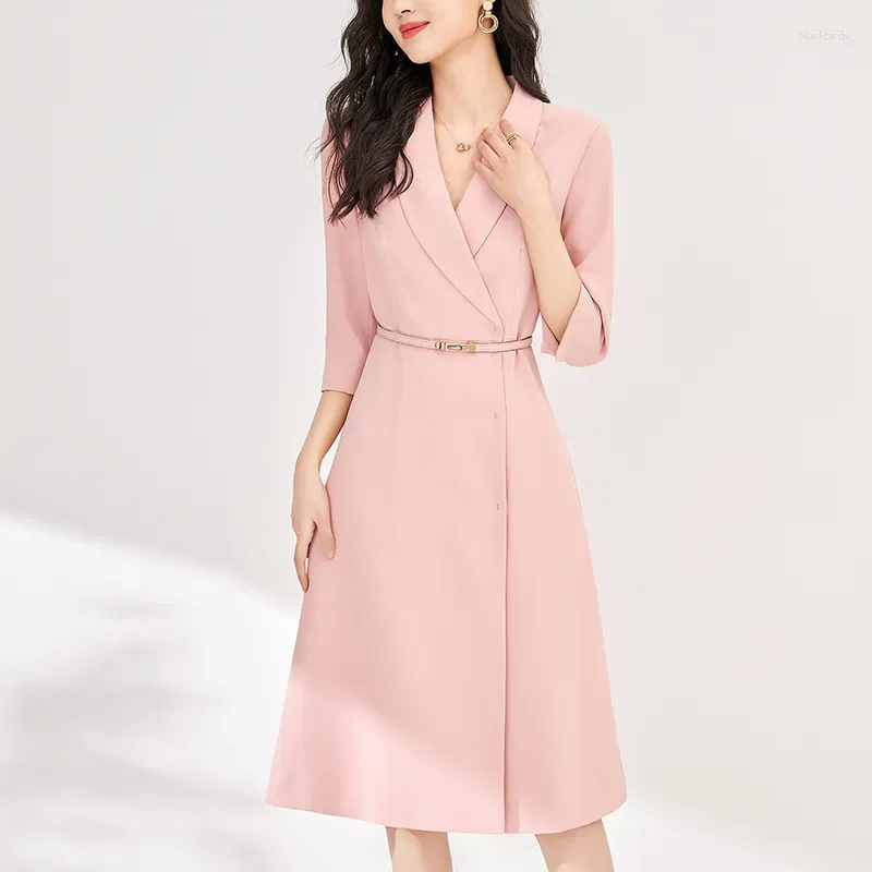 Casual Dresses Elegant Fashion For Women Autumn Notched Collar Three Quarter Sleeve Women's Clothing Office Lady Work Wear Suit Dress