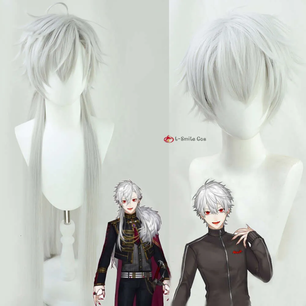 Costumi Catsuit Youtuber virtuale Kuzuha Due stili Sier Grey Parrucche cosplay Capelli sintetici resistenti al calore Festa di Halloween Anime + Protezione parrucca