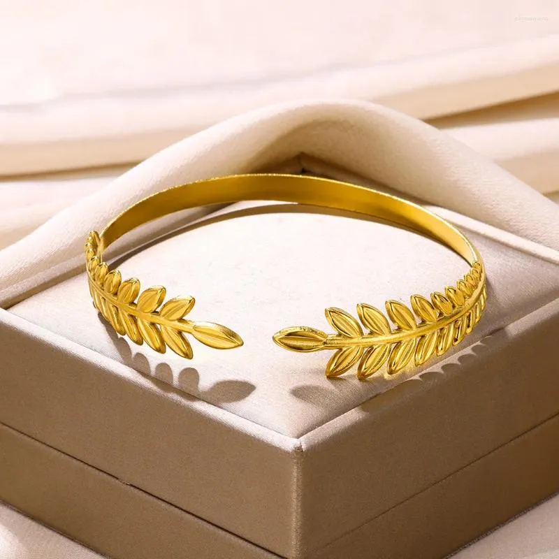 Bangle Elegantie Roestvrij Staal Mode Armband Voor Vrouwen Open Type Leaf Manchet Armbanden Armbanden Sierlijke Sieraden Geschenken Groothandel