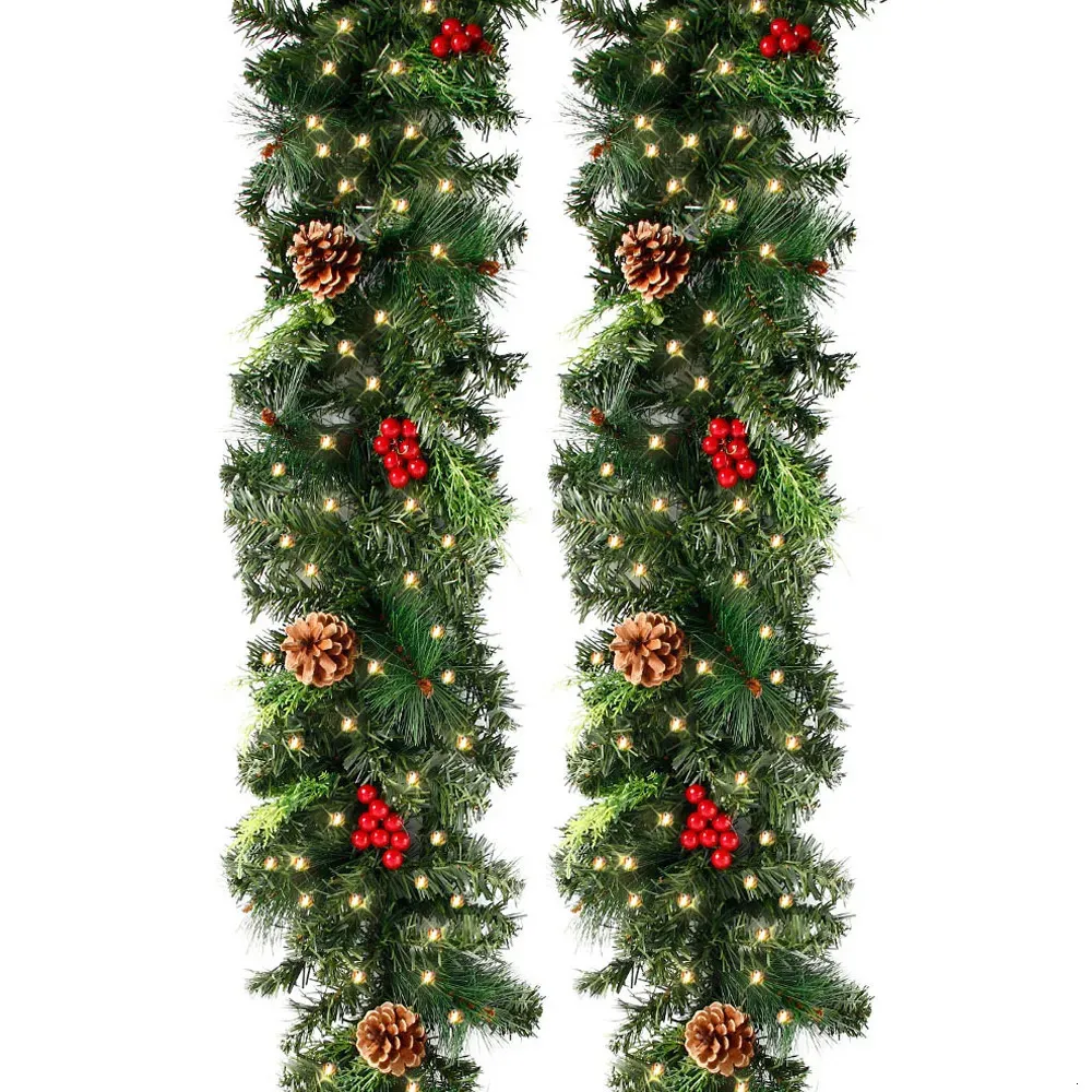 Christmas Decorations Wreaths with Pinecones Red Berries Artificial Garland for Fireplaces Stairs Front Door Year Decoration 231027