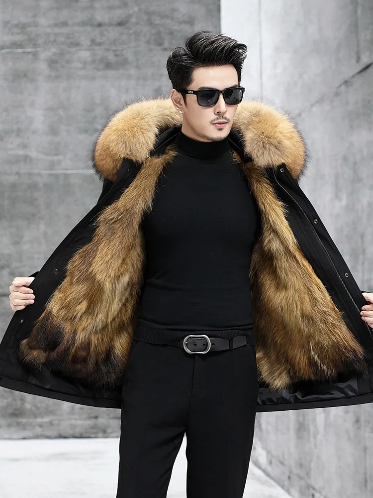 Winter Warm Fox Fur Bomber Snow Jackets Men With Hood For Men