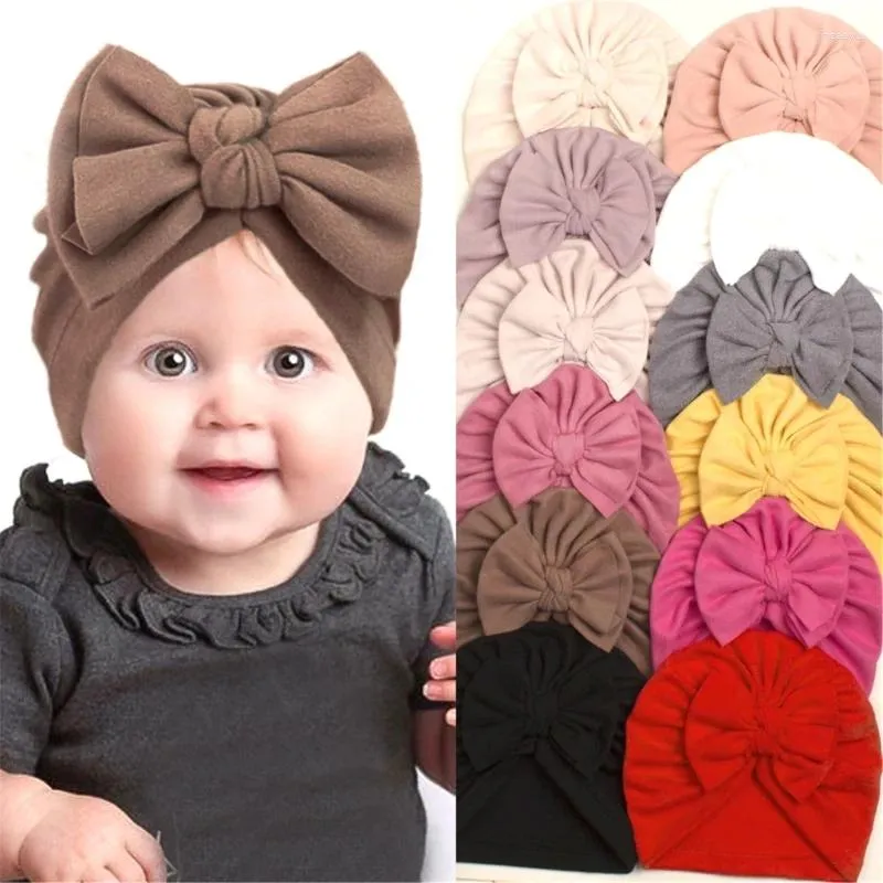 Acessórios de cabelo bonito bebê meninas turbante chapéu com bowknot decoração macio gorro boné quente headwear moda headband bonnet para nascidos