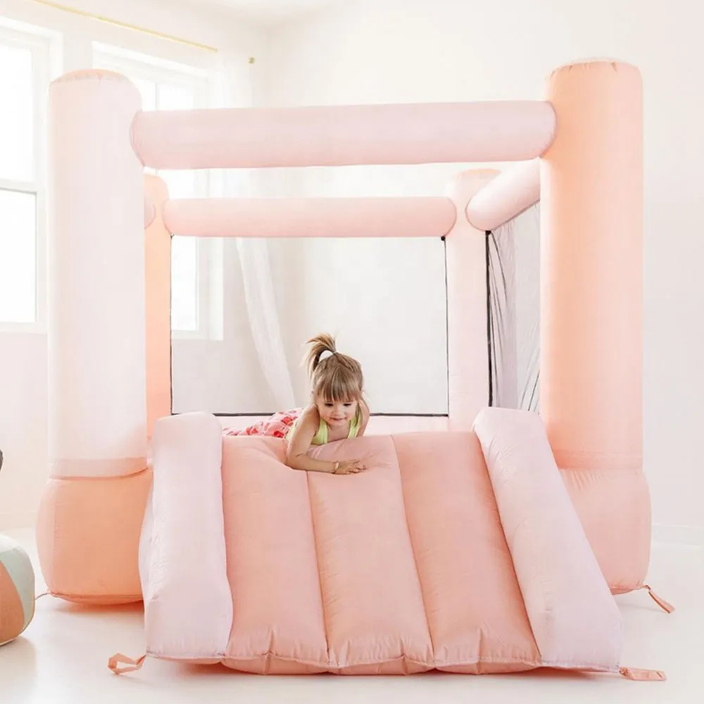 Pastel Pink Mini Rainbow Inflatable Bounce House With Slide 8x10ft