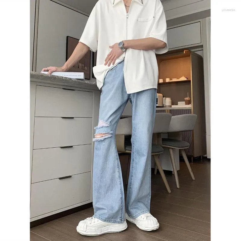 Mäns jeans män foufurieux vintage asymmetriska midjehål raka män lösa denim byxor 2023 casual wide ben streetwear y2k