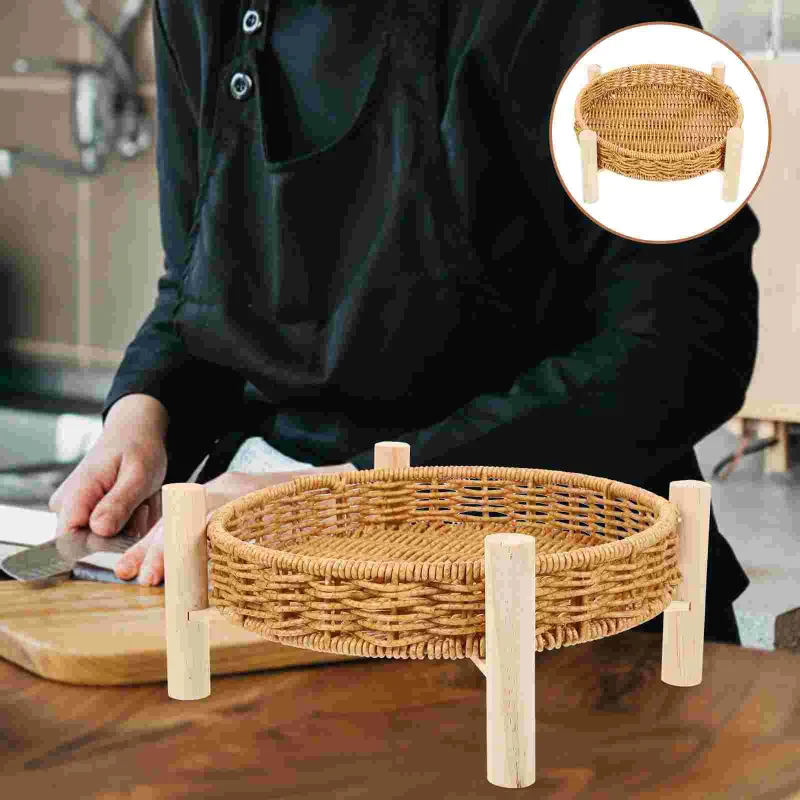 Dinnerware Sets Imitation Rattan Fruit Bowl Basket Bread Holder Round Tray Containers Household Baskets Gifts Empty Pp Woven Serving