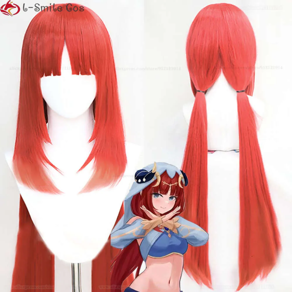 Catsuit Costumes 100 cm de Long jeu de Cosplay Genshin Impact Sumeru Nilou rouge dégradé résistant à la chaleur cheveux synthétiques perruques de fête + bonnet de perruque