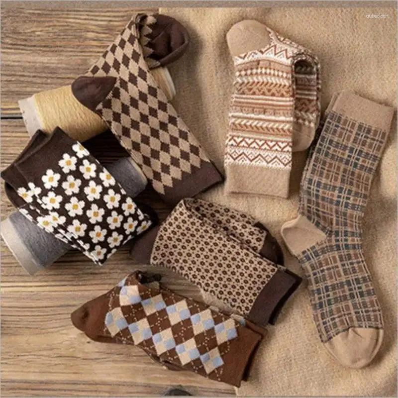 Chaussettes Tube pour femmes, 1 paire, épaisse, thermique, chaude, Style rétro, personnalisé, en laine, cadeaux de noël, automne et hiver