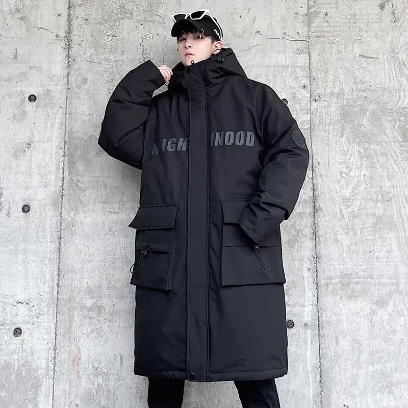 Men's Down Parkas Techwear Cotton Jacket Oversize Mid Length Workwear Cold Weather Clothing 2023 Winter Pockets Thick Hooded 231026