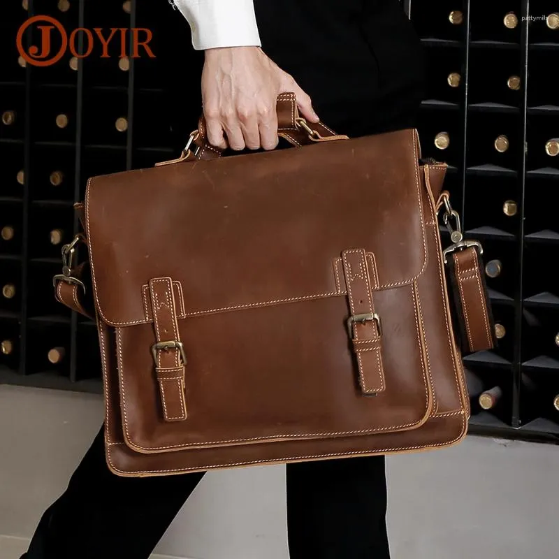 Briefcases JOYIR Men's Crazy Horse Genuine Leather Briefcase Business Handbag 15.6" 17" Laptop Bag Portfolio Office Messenger Shoulder