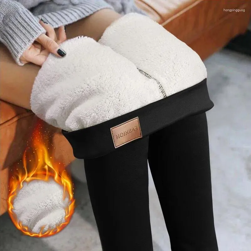 Leggings femininas inverno quente veludo térmico algodão emagrecimento calças com calça de lã estiramento preto grosso para mulheres