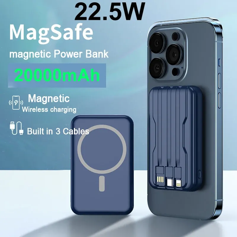10000mAh Wireless Magnetic Power Bank Tragbare Powerbank Typ C Schnellladegerät Eingebautes Kabel für iPhone 14 13 Xiaomi Akku