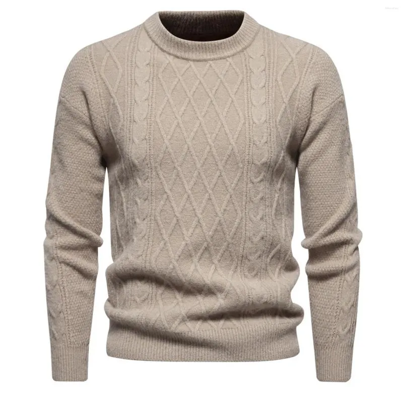 男性用セーター2023男性用の秋のソリッドカラープルオーバー高品質のOネックセーターウォームウィンターニットロパHOMBRE