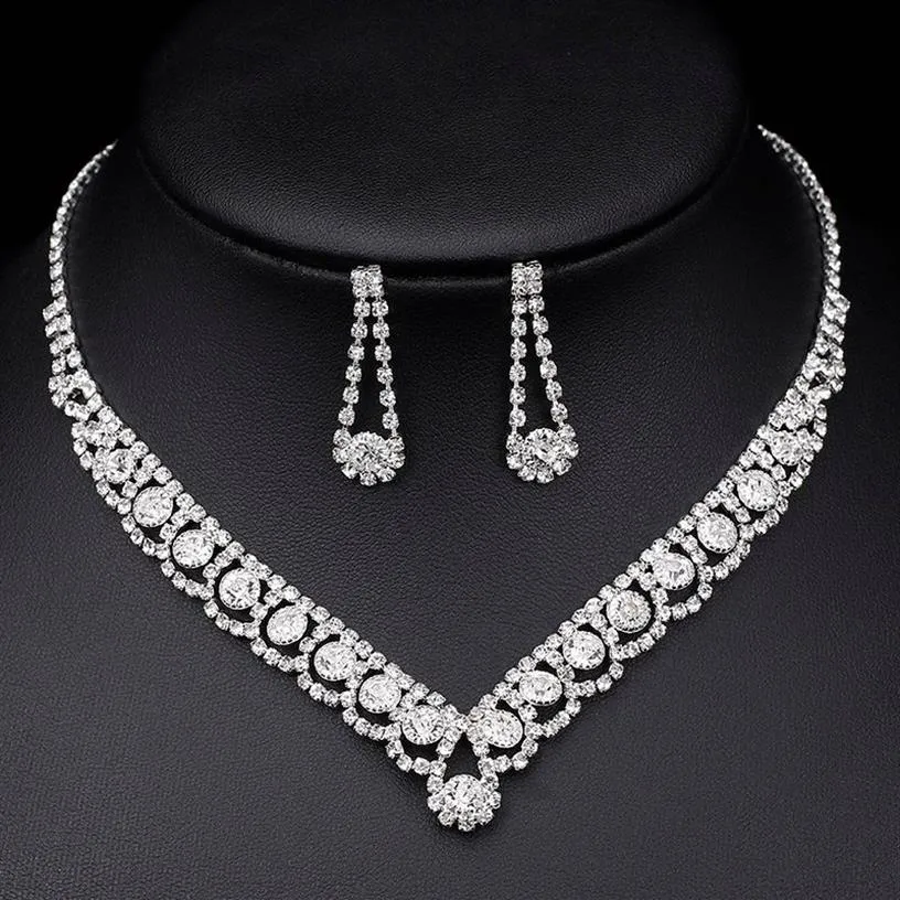 Ensembles de bijoux de mariée en cristal strass pour femmes, ensemble de boucles d'oreilles et collier, accessoires de bijoux de mariage, 240S