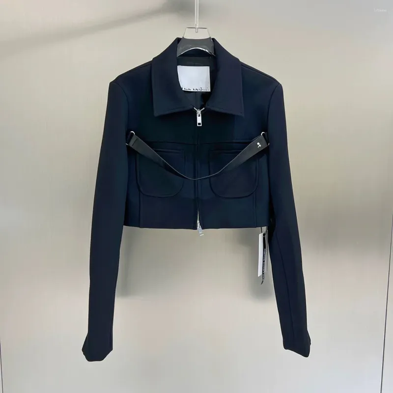 Jaquetas femininas nicho design outono 23 minimalista legal corte tridimensional metal zíper curto terno preto jaqueta