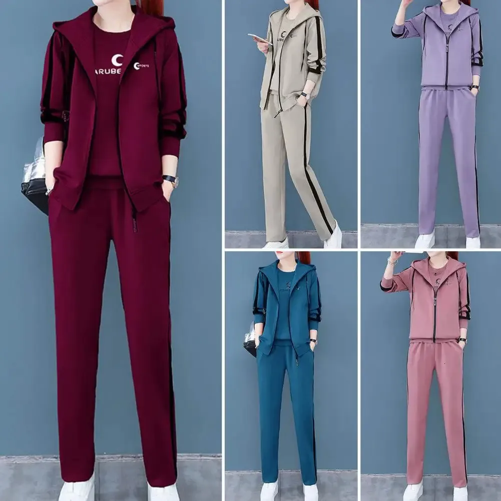 Women's 3-Piece Tracksuit Set, Casual Sports Wear, Round Neck, Autumn Letter Print, Top Vest Pants, Zipper Tracksuit, Warm and Comfortable, 231026 Women's 3-Piece Tracksuit Set, Casual Sports Wear, Round Neck, Autumn Letter Print, Top Vest Pants, Zipper Tracksuit, Warm and Comfortable, 231026