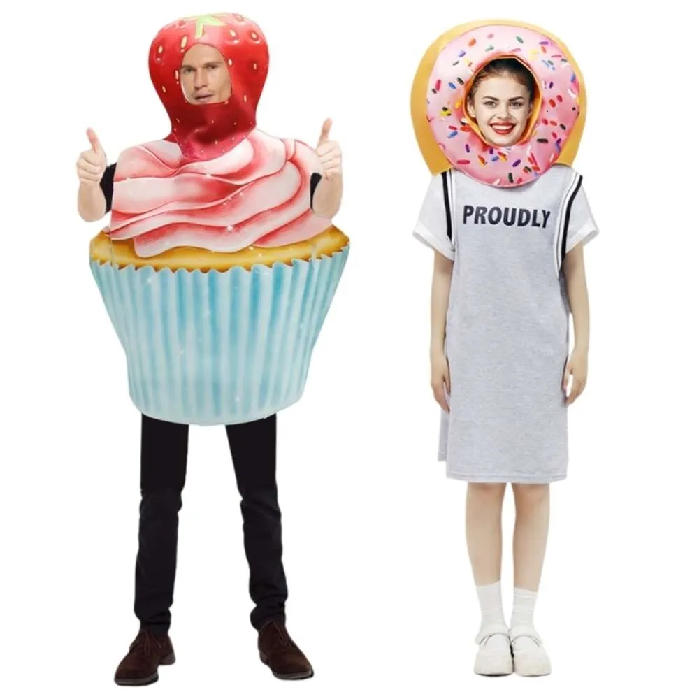 Halloween Costumes Christmas Cosplay CostumeHalloween Party COS Donut Head Set Strawberry Cake Props Stage Costume Food Funny