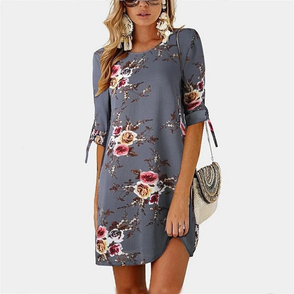 Femmes robe d'été Boho Style imprimé fleuri en mousseline de soie robe de plage tunique robe d'été en vrac Mini robe de soirée robes grande taille 5XL 210417249v