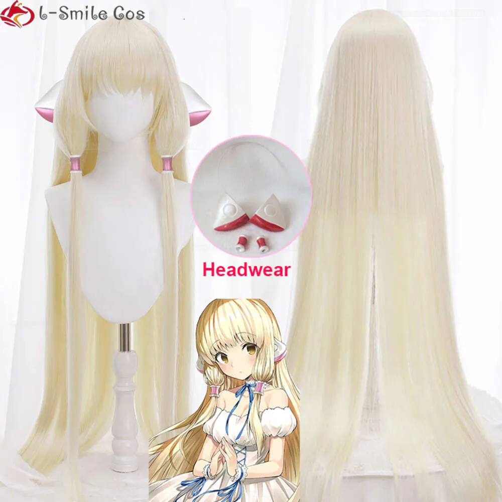 أزياء Catsuit anime Chi 130cm الحليب الطويل Golden Cosplay الدعائم الرئيسية أرفع الشعر مقاوم للحرارة chobits chii wigs + wig cap