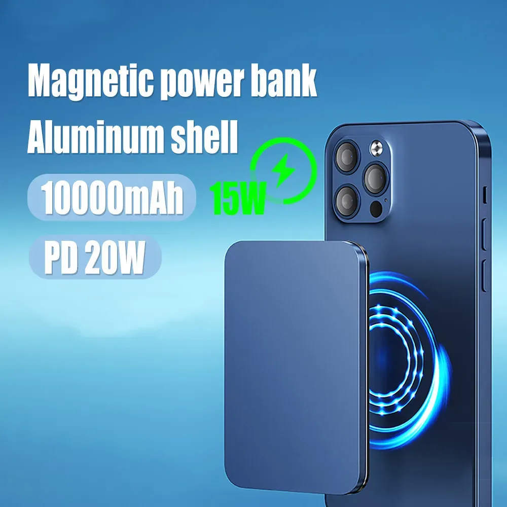 10000mAh MACSafe Power Bank Aluminium Alloy Metal Body PD20W Portable Magnetic PowerBank Reserve Batteri Pack för iPhone 14 13 12